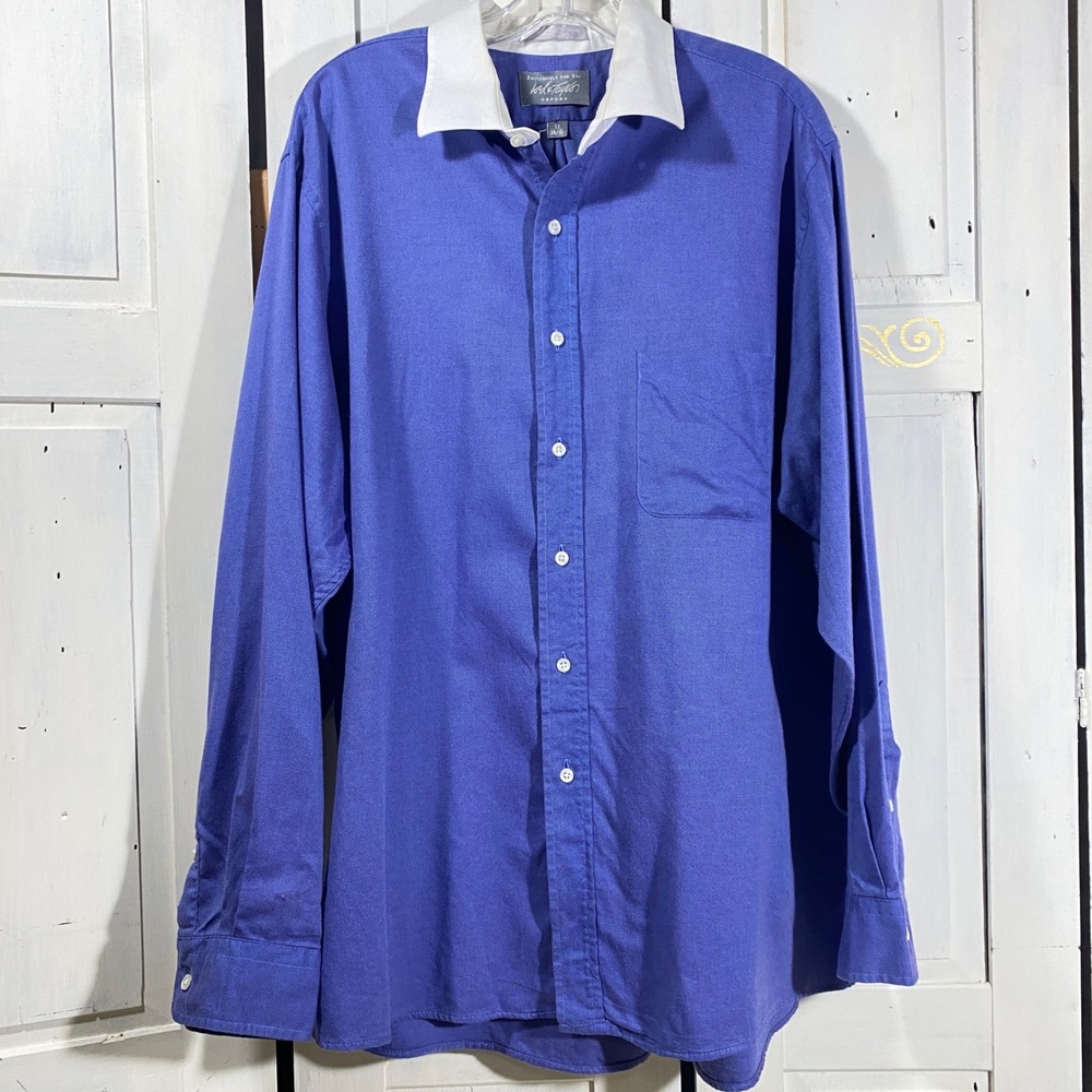 Lord & Taylor Men's Oxford Button Down Sz‎ 17 Blue Iris Heritage 100% Cotton